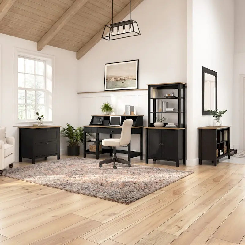 Meuble de rangement d'appoint au sol à deux portes style ferme moderne avec étagère réglable, gris et blanc shiplap