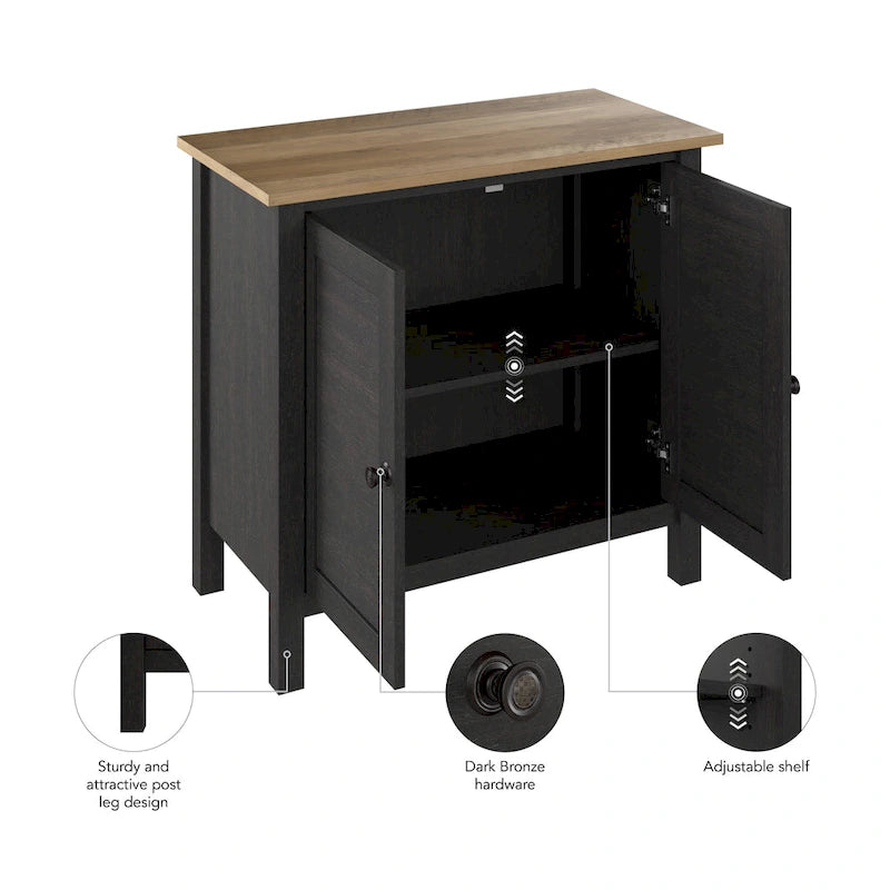 Meuble de rangement d'appoint au sol à deux portes style ferme moderne avec étagère réglable, gris et blanc shiplap