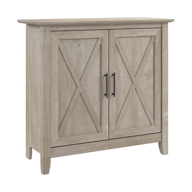 Petit meuble de rangement 2 portes style ferme avec motifs en X, gris Cape Cod