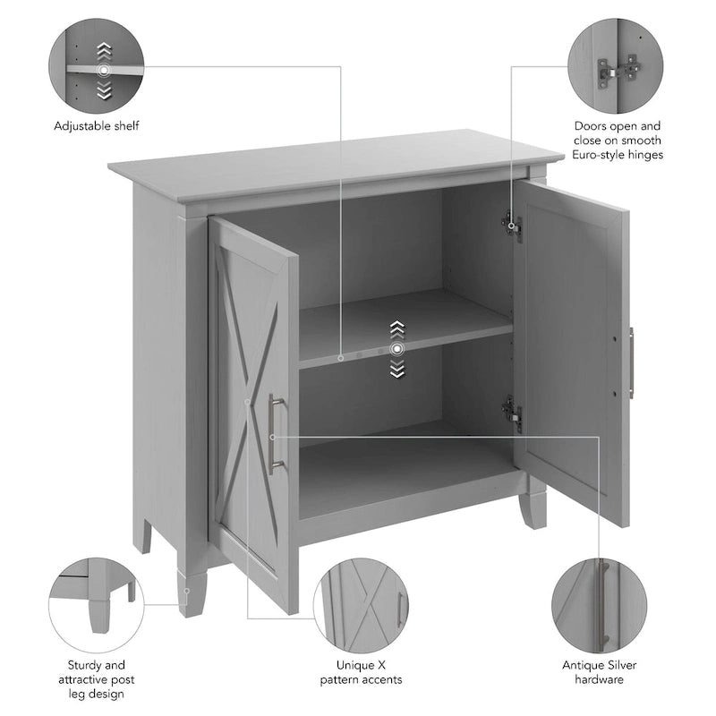 Petit meuble de rangement 2 portes style ferme avec motifs en X, gris Cape Cod