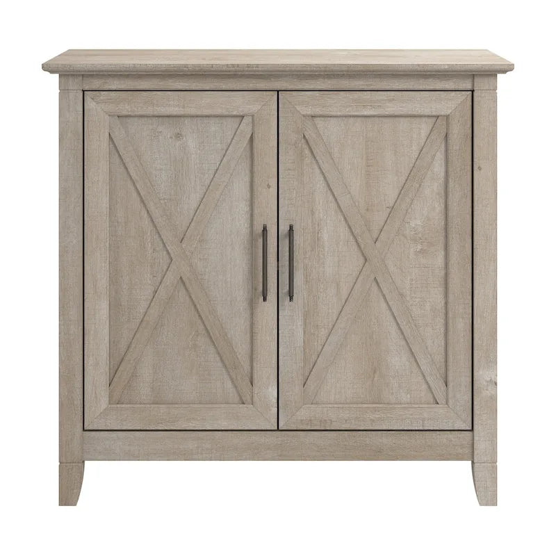 Petit meuble de rangement 2 portes style ferme avec motifs en X, gris Cape Cod