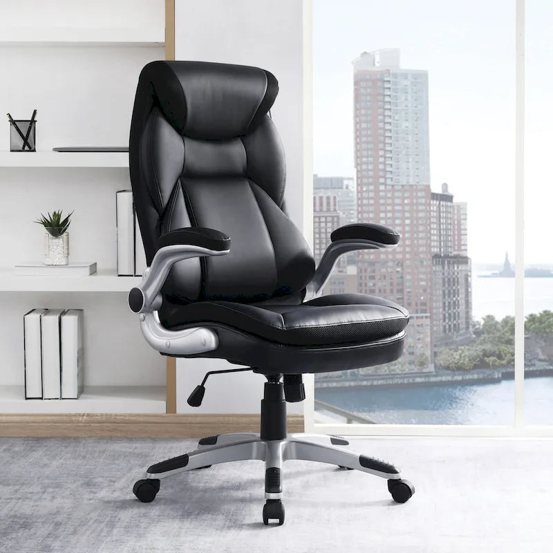 Fauteuil de bureau de direction grand dossier en cuir reconstitué avec accoudoirs relevables Taupe