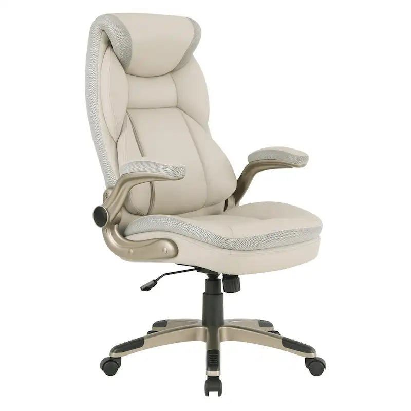 Fauteuil de bureau de direction grand dossier en cuir reconstitué avec accoudoirs relevables Taupe