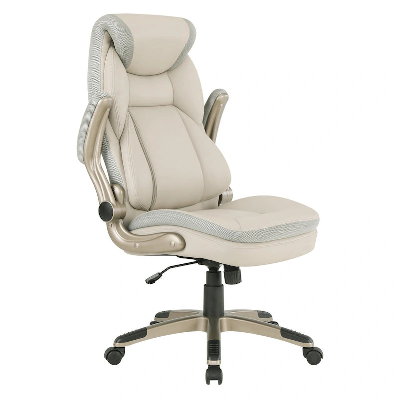 Fauteuil de bureau de direction grand dossier en cuir reconstitué avec accoudoirs relevables Taupe
