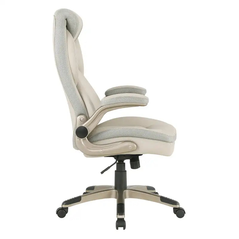 Fauteuil de bureau de direction grand dossier en cuir reconstitué avec accoudoirs relevables Taupe