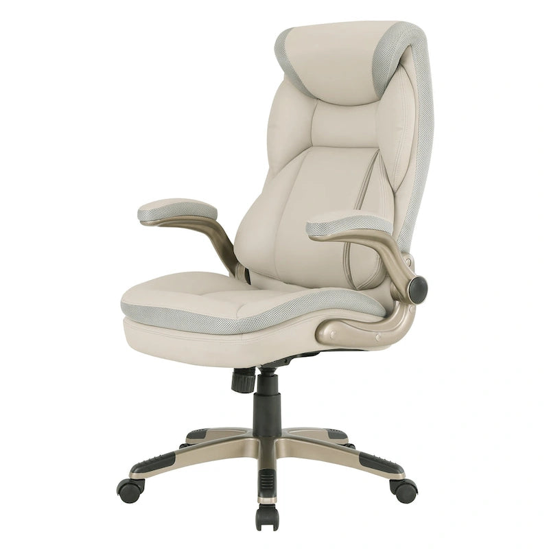 Fauteuil de bureau de direction grand dossier en cuir reconstitué avec accoudoirs relevables Taupe