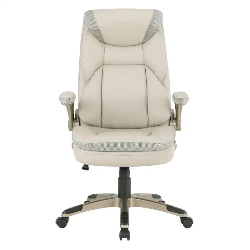 Fauteuil de bureau de direction grand dossier en cuir reconstitué avec accoudoirs relevables Taupe