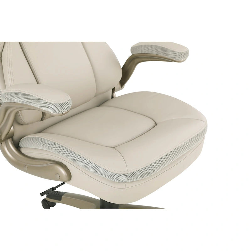 Fauteuil de bureau de direction grand dossier en cuir reconstitué avec accoudoirs relevables Taupe