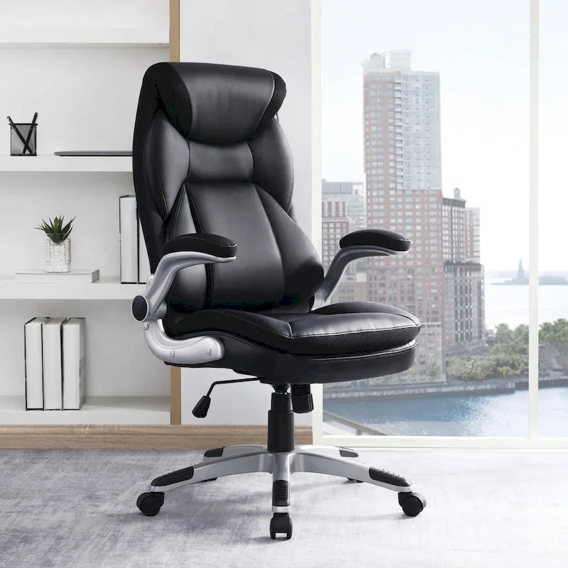 Fauteuil de bureau de direction grand dossier en cuir reconstitué avec accoudoirs relevables Taupe