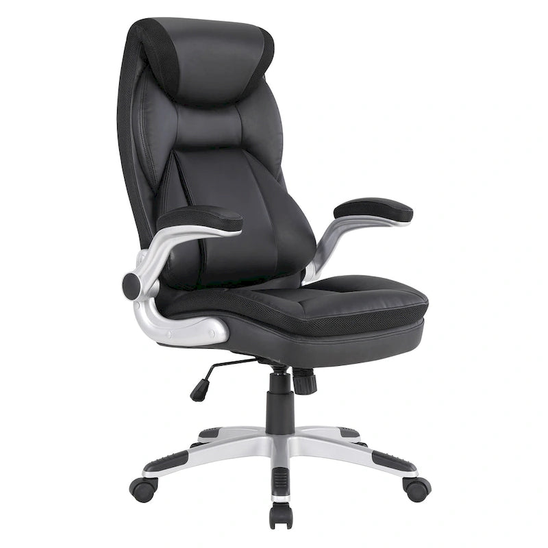 Fauteuil de bureau de direction grand dossier en cuir reconstitué avec accoudoirs relevables Taupe