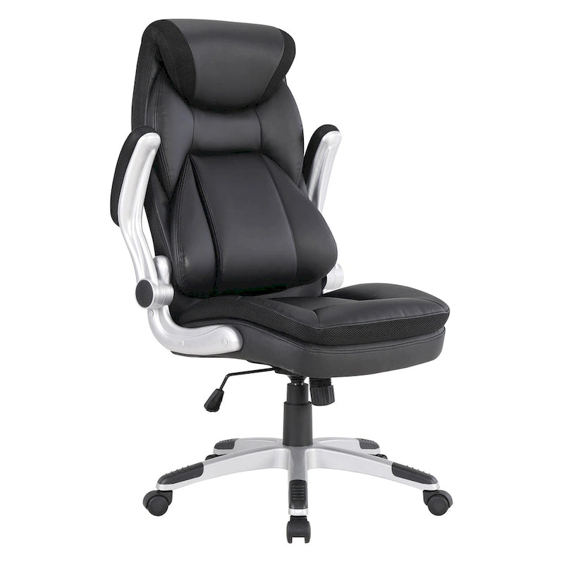 Fauteuil de bureau de direction grand dossier en cuir reconstitué avec accoudoirs relevables Taupe