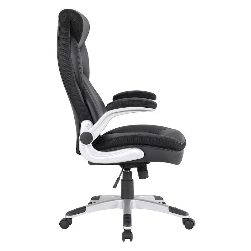 Fauteuil de bureau de direction grand dossier en cuir reconstitué avec accoudoirs relevables Taupe