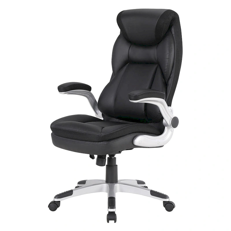 Fauteuil de bureau de direction grand dossier en cuir reconstitué avec accoudoirs relevables Taupe