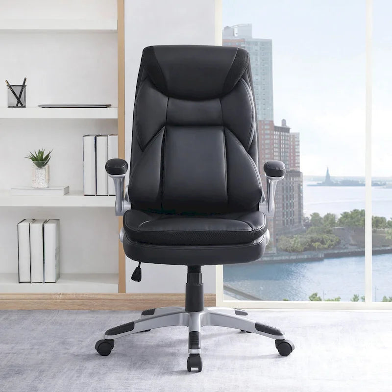 Fauteuil de bureau de direction grand dossier en cuir reconstitué avec accoudoirs relevables Taupe