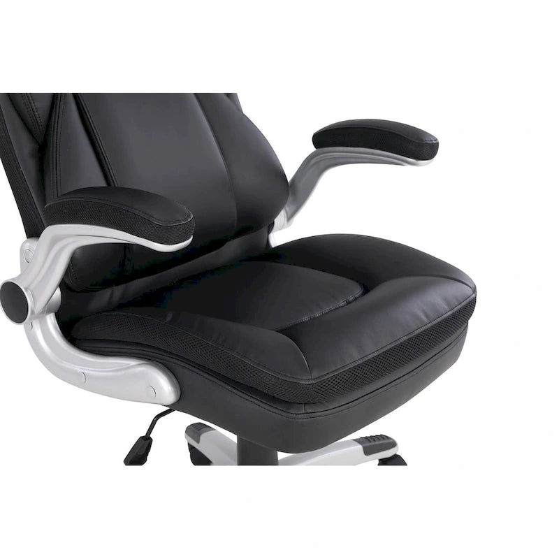 Fauteuil de bureau de direction grand dossier en cuir reconstitué avec accoudoirs relevables Taupe