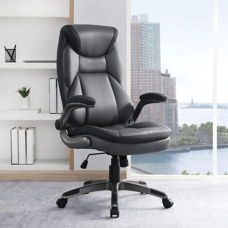 Fauteuil de bureau de direction grand dossier en cuir reconstitué avec accoudoirs relevables Taupe
