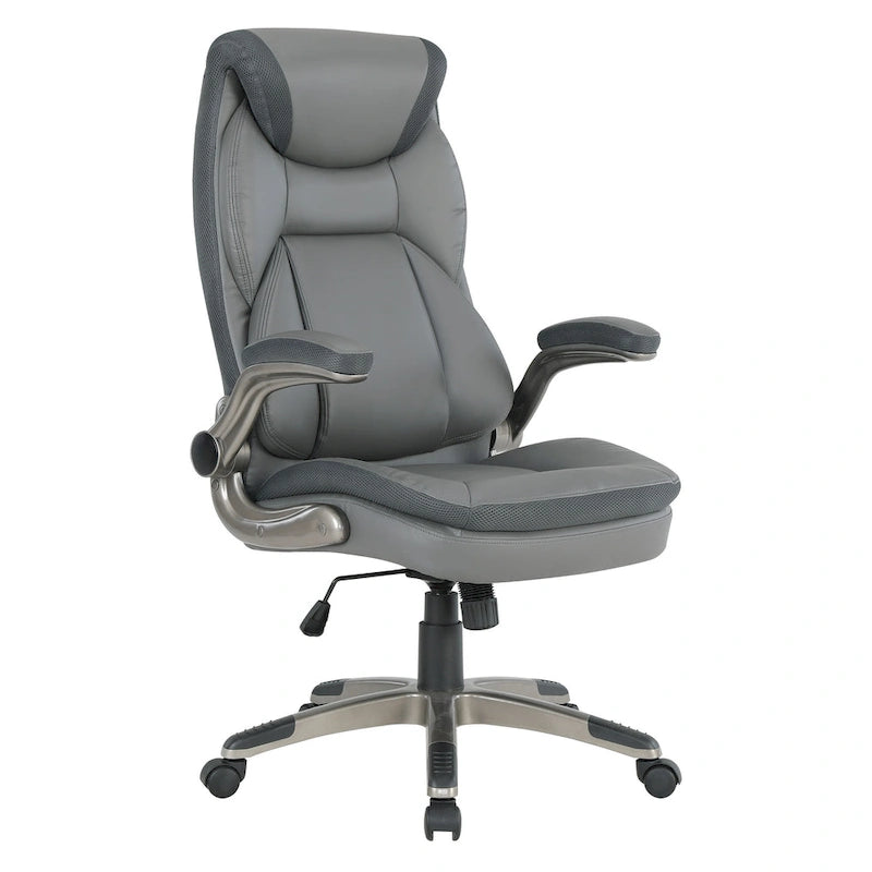 Fauteuil de bureau de direction grand dossier en cuir reconstitué avec accoudoirs relevables Taupe
