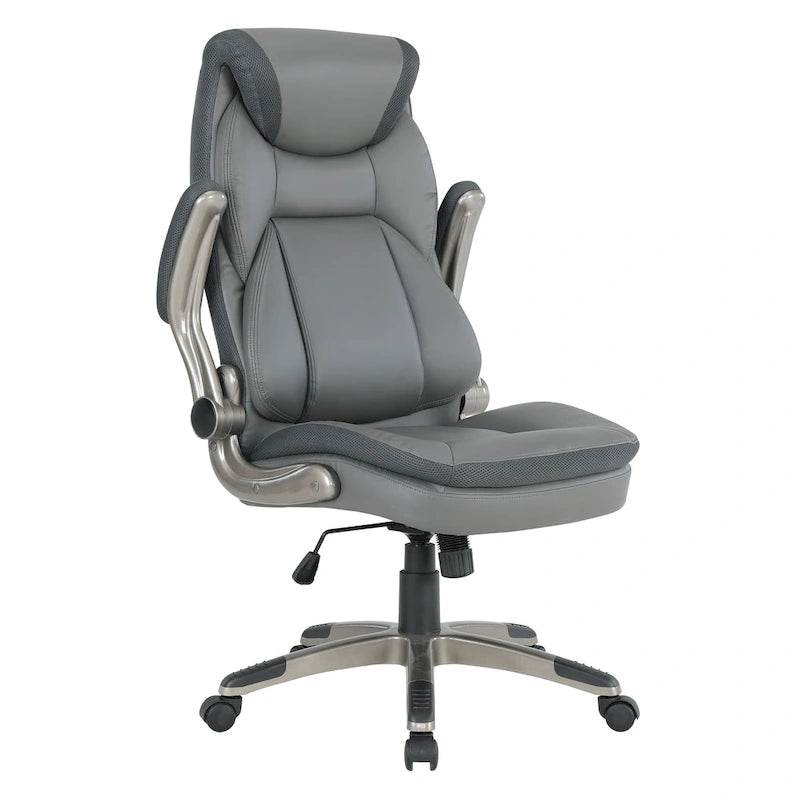 Fauteuil de bureau de direction grand dossier en cuir reconstitué avec accoudoirs relevables Taupe
