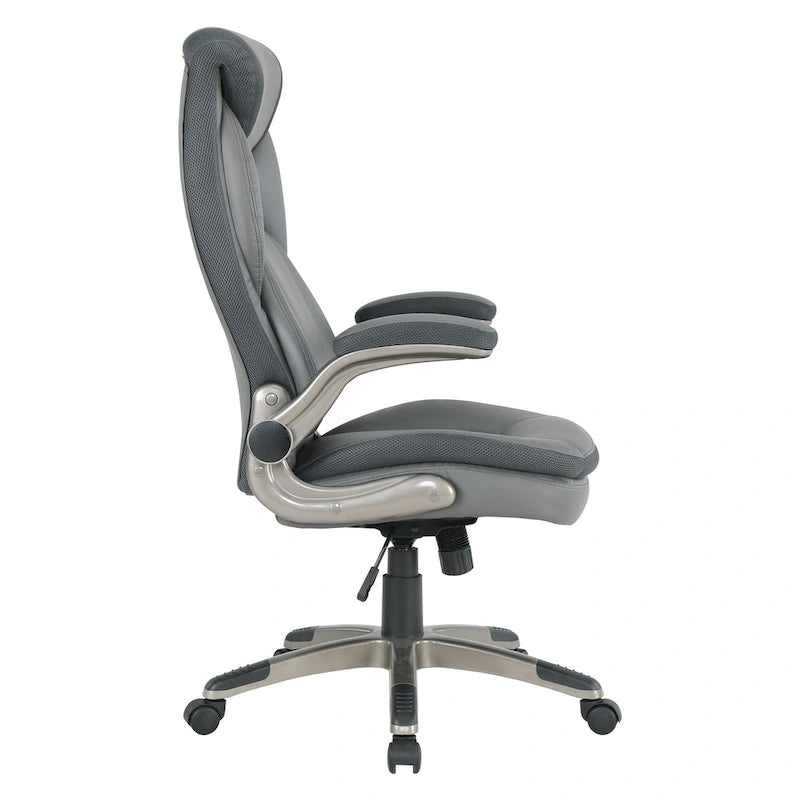 Fauteuil de bureau de direction grand dossier en cuir reconstitué avec accoudoirs relevables Taupe
