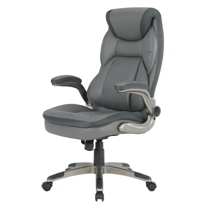 Fauteuil de bureau de direction grand dossier en cuir reconstitué avec accoudoirs relevables Taupe