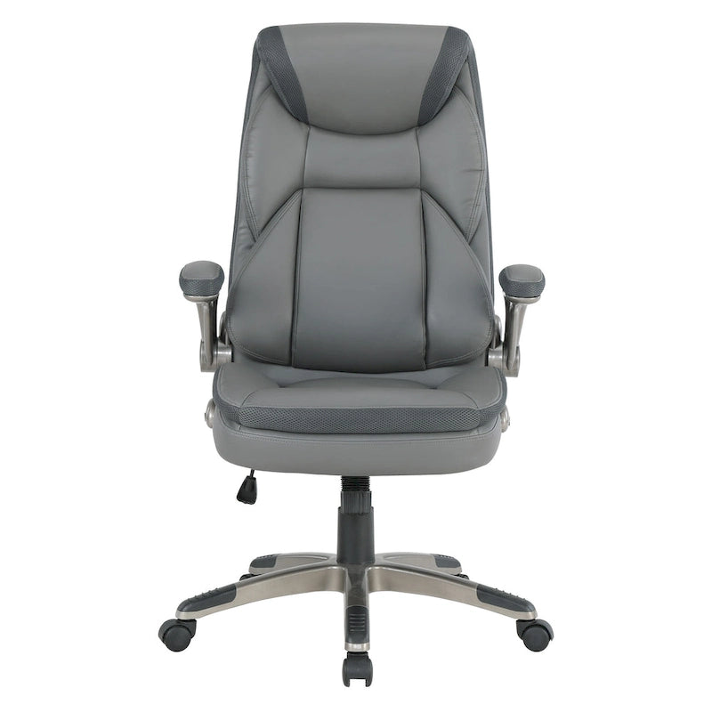 Fauteuil de bureau de direction grand dossier en cuir reconstitué avec accoudoirs relevables Taupe