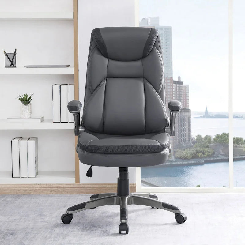 Fauteuil de bureau de direction grand dossier en cuir reconstitué avec accoudoirs relevables Taupe