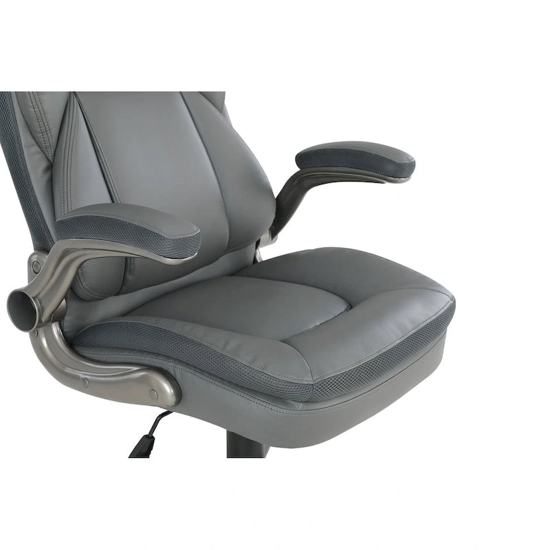 Fauteuil de bureau de direction grand dossier en cuir reconstitué avec accoudoirs relevables Taupe