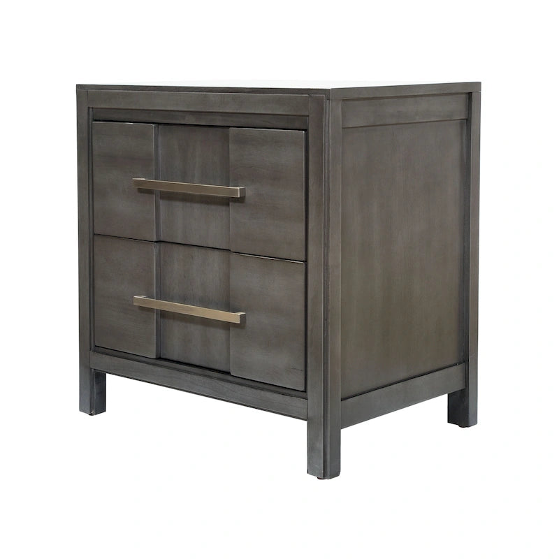 Table de chevet en bois massif à 2 tiroirs avec poignées en métal Espresso Gris Chêne clair Blanc
