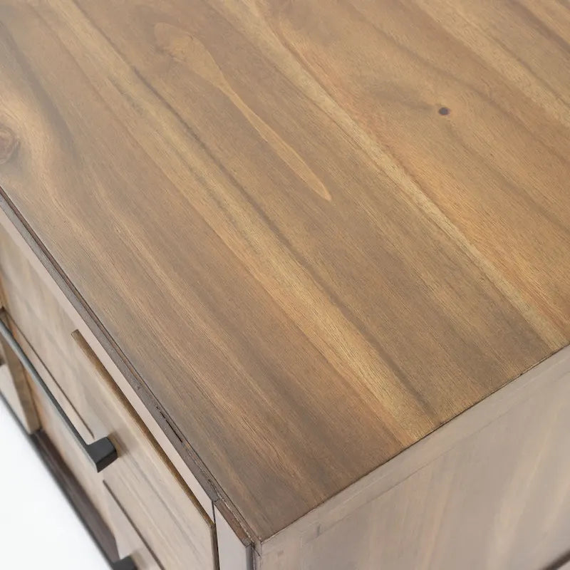 Table de chevet en bois massif à 2 tiroirs avec poignées en métal Espresso Gris Chêne clair Blanc