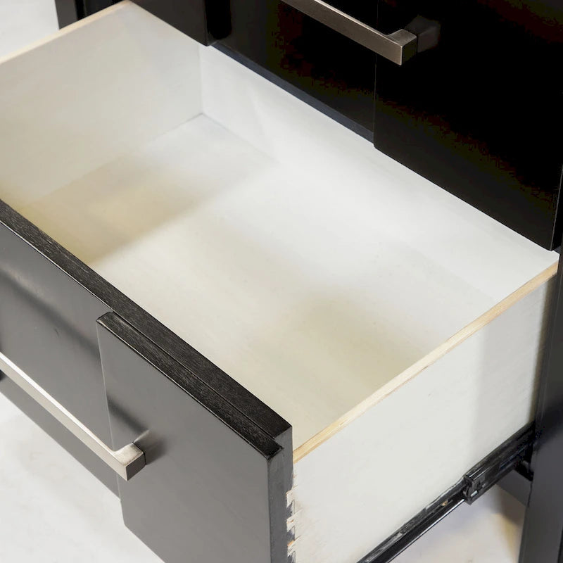 Table de chevet en bois massif à 2 tiroirs avec poignées en métal Espresso Gris Chêne clair Blanc