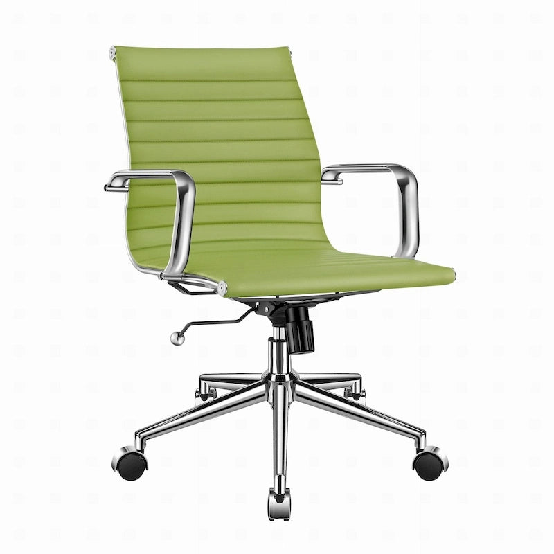 Chaise de bureau ergonomique pivotante côtelée avec accoudoirs chromés, revêtement en similicuir, multicolore