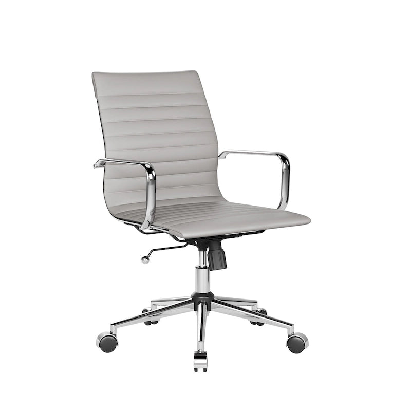 Chaise de bureau ergonomique pivotante côtelée avec accoudoirs chromés, revêtement en similicuir, multicolore