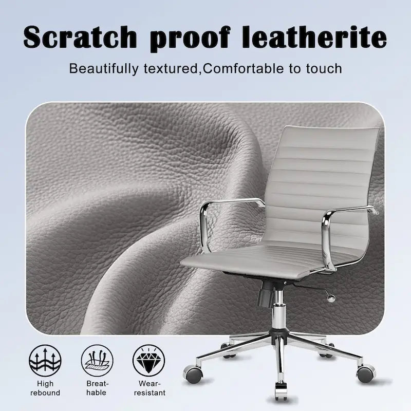 Chaise de bureau ergonomique pivotante côtelée avec accoudoirs chromés, revêtement en similicuir, multicolore