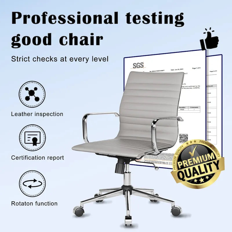 Chaise de bureau ergonomique pivotante côtelée avec accoudoirs chromés, revêtement en similicuir, multicolore