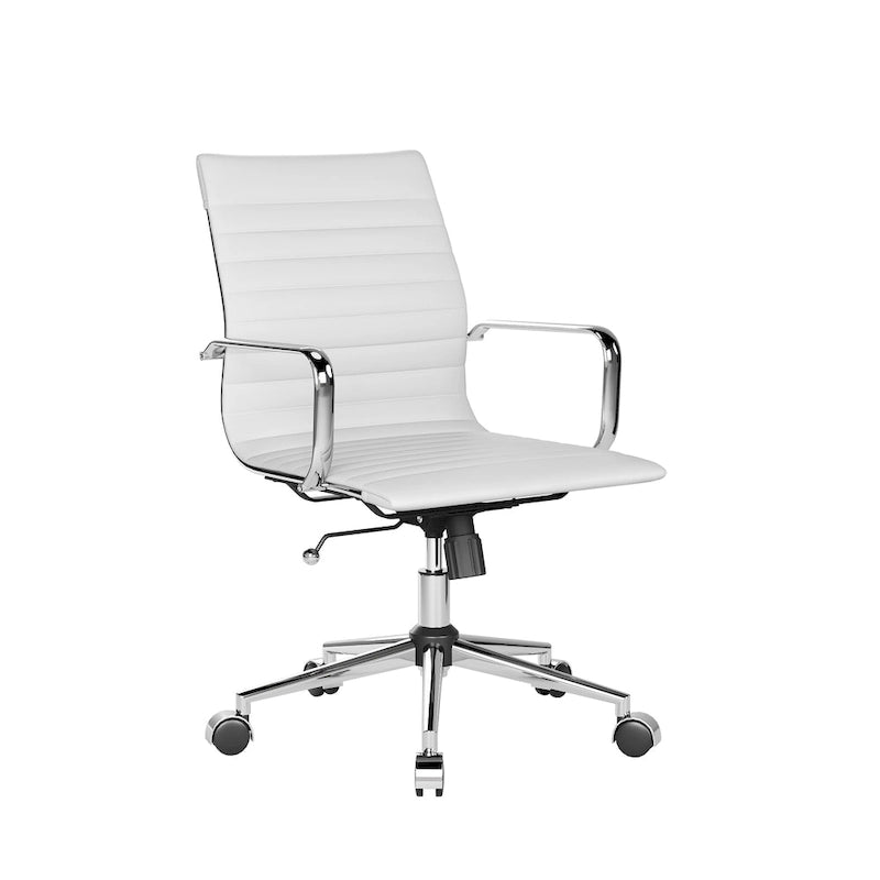Chaise de bureau ergonomique pivotante côtelée avec accoudoirs chromés, revêtement en similicuir, multicolore