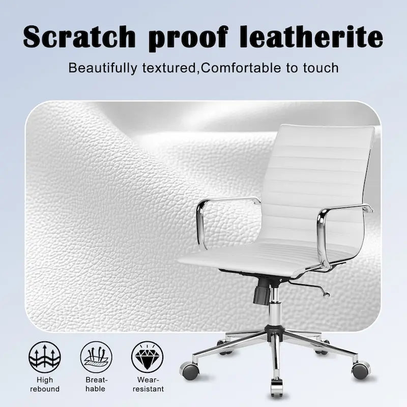 Chaise de bureau ergonomique pivotante côtelée avec accoudoirs chromés, revêtement en similicuir, multicolore