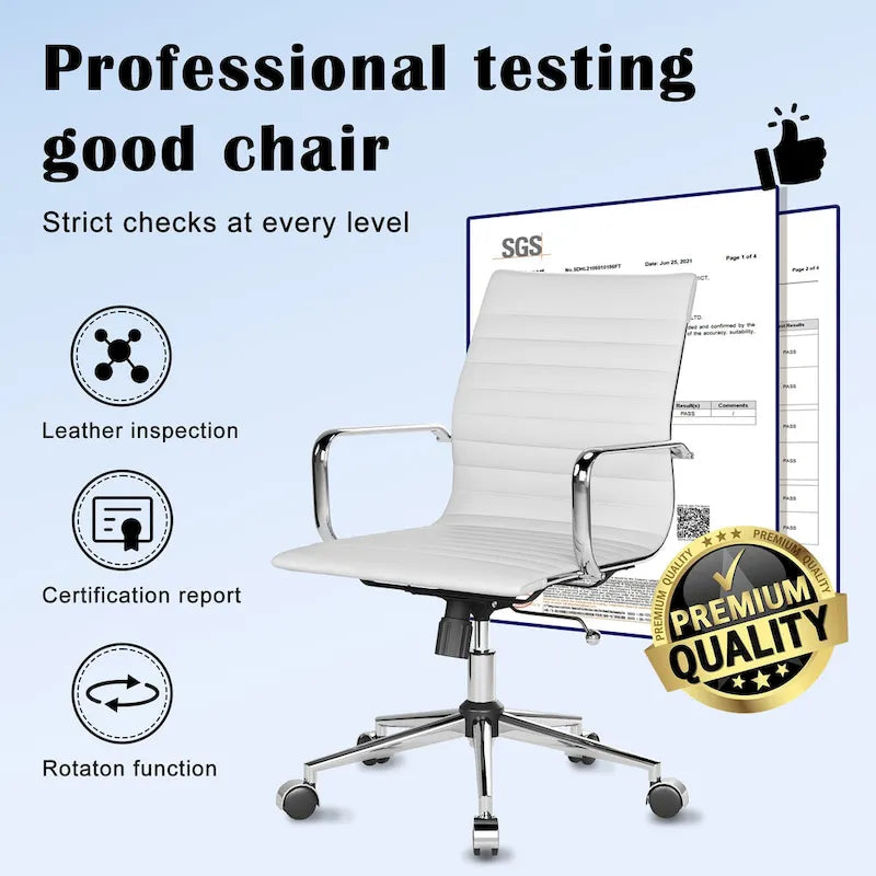 Chaise de bureau ergonomique pivotante côtelée avec accoudoirs chromés, revêtement en similicuir, multicolore