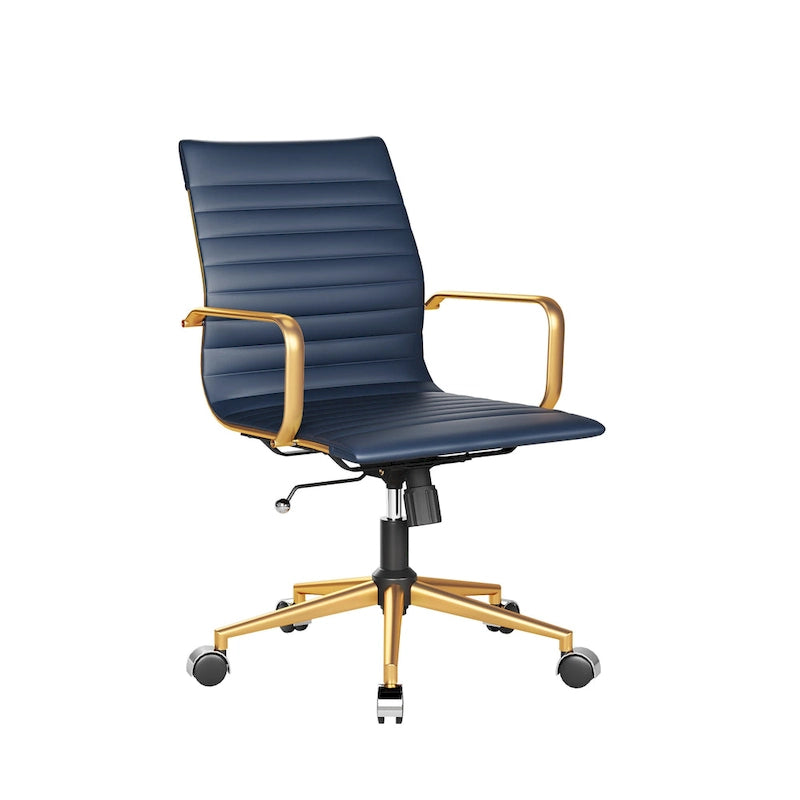 Chaise de bureau ergonomique pivotante côtelée avec accoudoirs chromés, revêtement en similicuir, multicolore