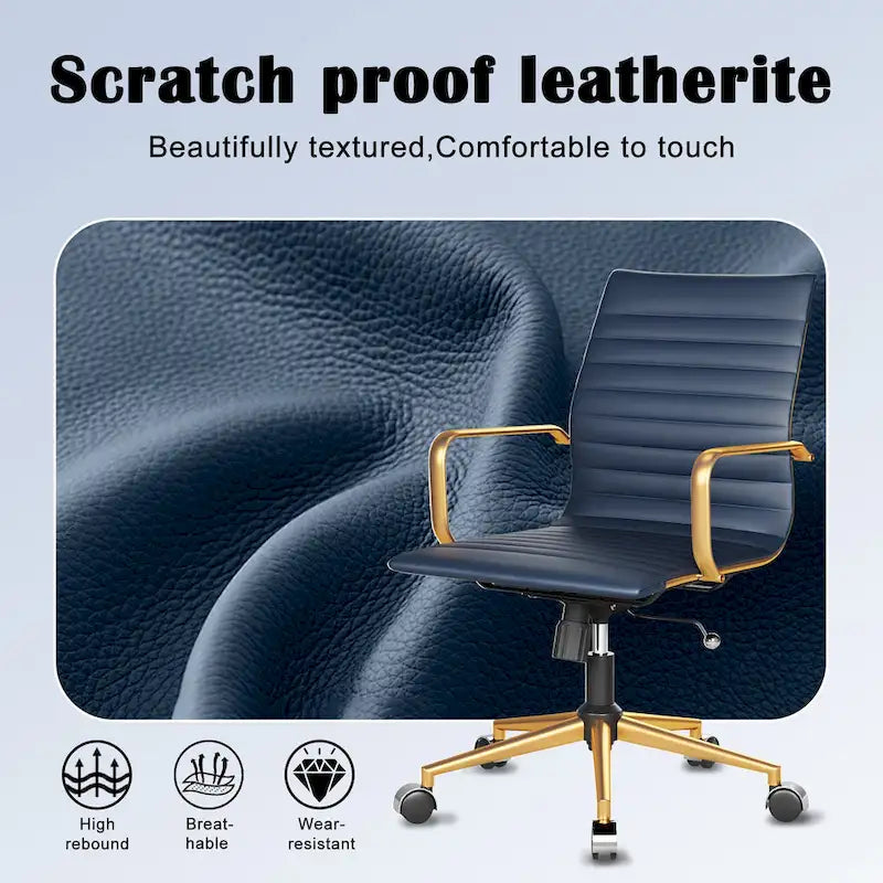 Chaise de bureau ergonomique pivotante côtelée avec accoudoirs chromés, revêtement en similicuir, multicolore