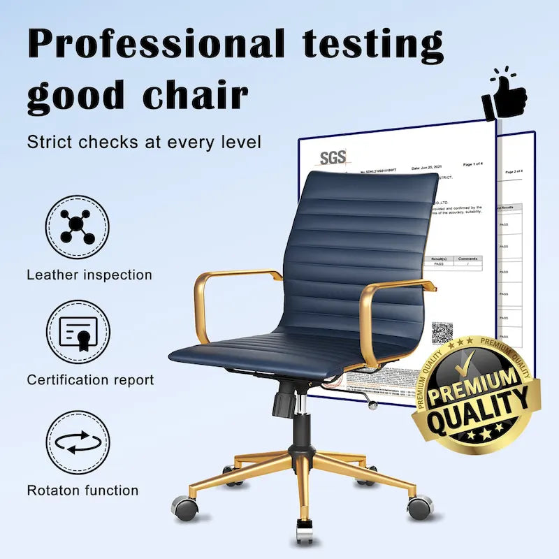 Chaise de bureau ergonomique pivotante côtelée avec accoudoirs chromés, revêtement en similicuir, multicolore