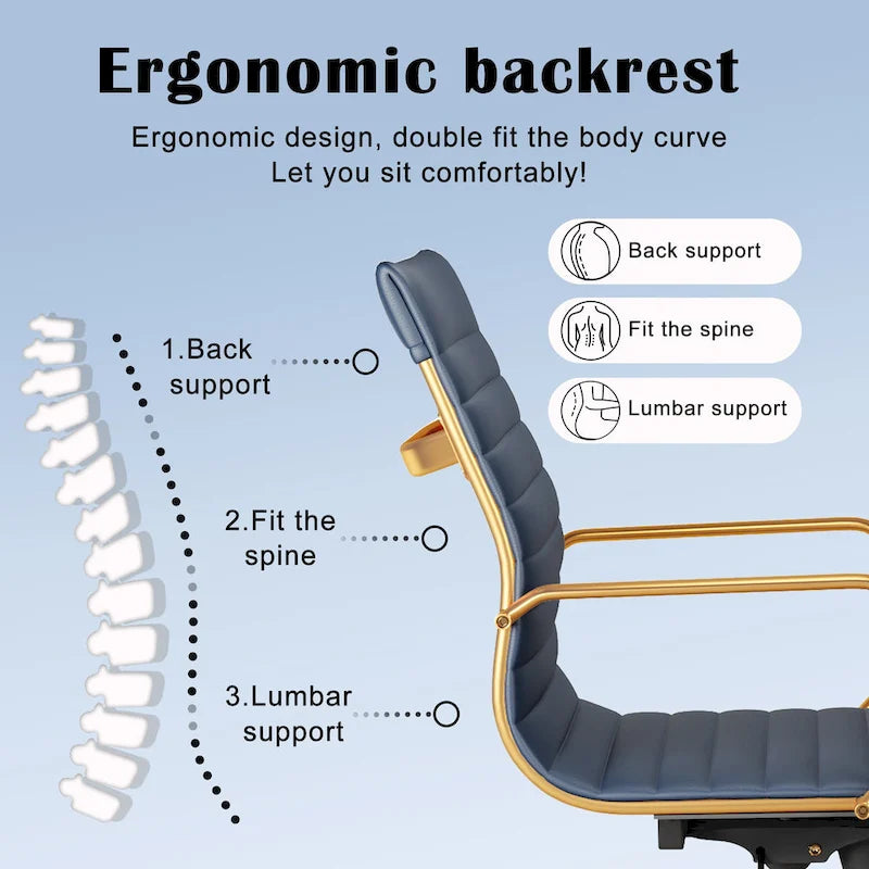 Chaise de bureau ergonomique pivotante côtelée avec accoudoirs chromés, revêtement en similicuir, multicolore