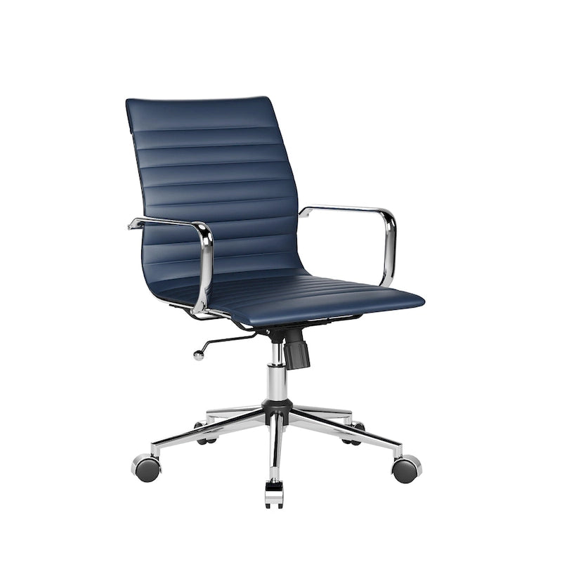Chaise de bureau ergonomique pivotante côtelée avec accoudoirs chromés, revêtement en similicuir, multicolore