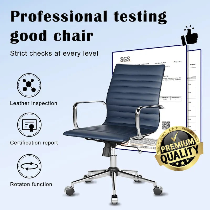 Chaise de bureau ergonomique pivotante côtelée avec accoudoirs chromés, revêtement en similicuir, multicolore