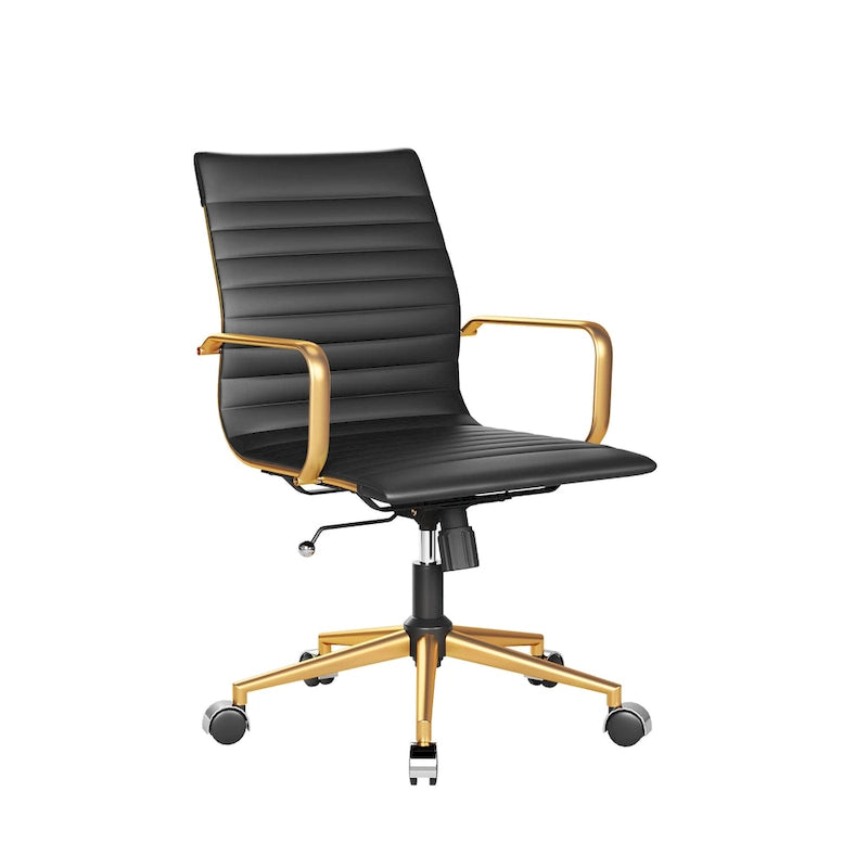 Chaise de bureau ergonomique pivotante côtelée avec accoudoirs chromés, revêtement en similicuir, multicolore