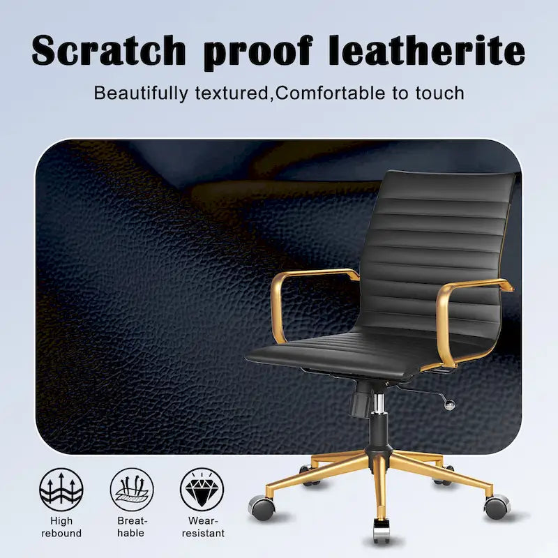 Chaise de bureau ergonomique pivotante côtelée avec accoudoirs chromés, revêtement en similicuir, multicolore