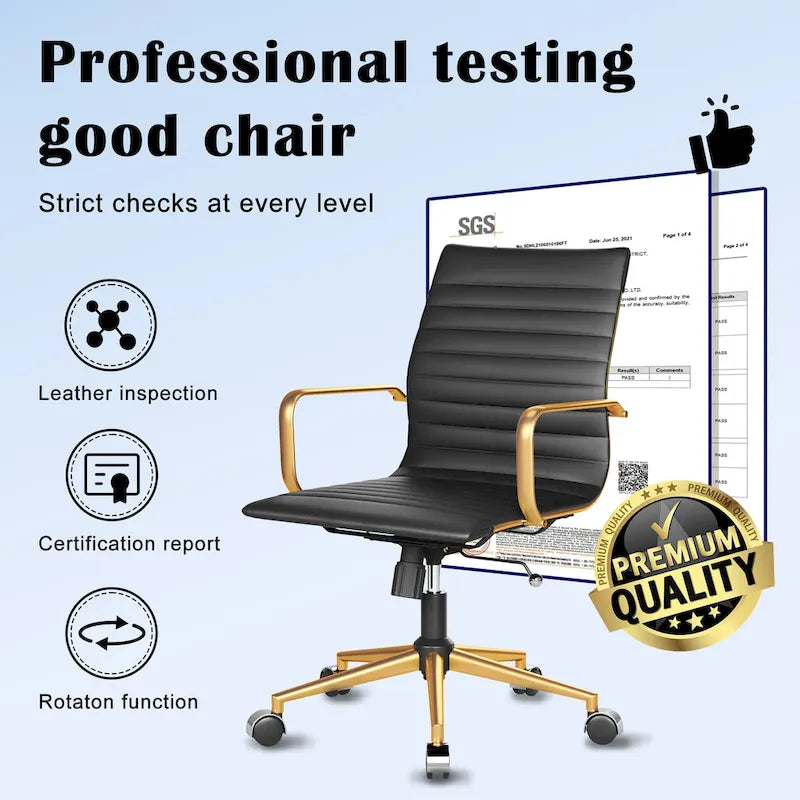 Chaise de bureau ergonomique pivotante côtelée avec accoudoirs chromés, revêtement en similicuir, multicolore