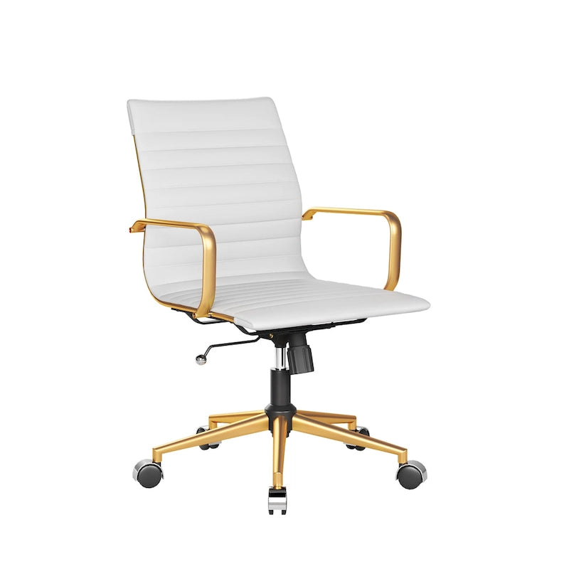 Chaise de bureau ergonomique pivotante côtelée avec accoudoirs chromés, revêtement en similicuir, multicolore