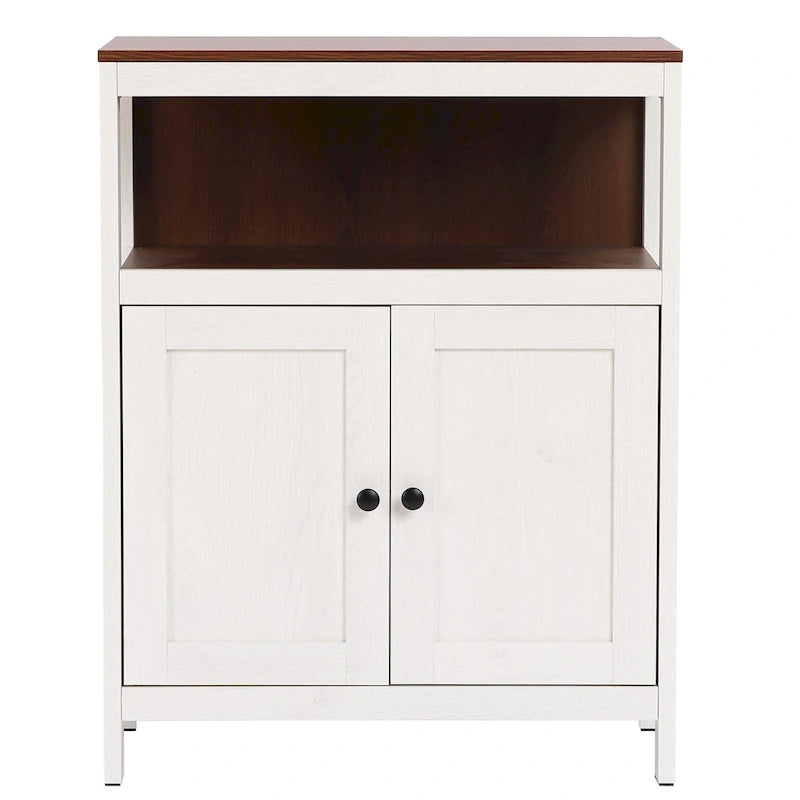 Armoire de rangement sur pied à deux portes (blanc et marron) avec étagères réglables
