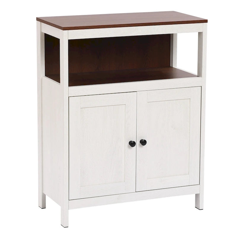 Armoire de rangement sur pied à deux portes (blanc et marron) avec étagères réglables