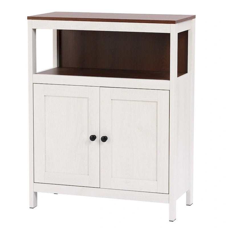 Armoire de rangement sur pied à deux portes (blanc et marron) avec étagères réglables
